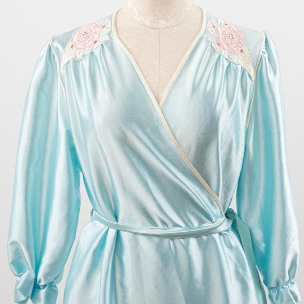 Vintage 70s OS Disco Shiny Robe Dress Blue AS-IS - Picture 8 of 14